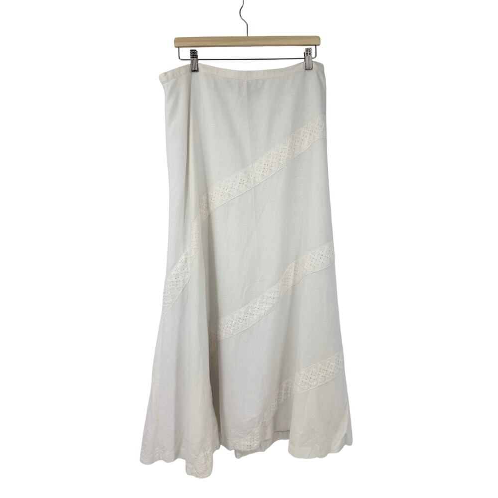 Saint Tropez West 100% Linen Flowy Boho Neutral Maxi Skirt Size 16 White Coastal